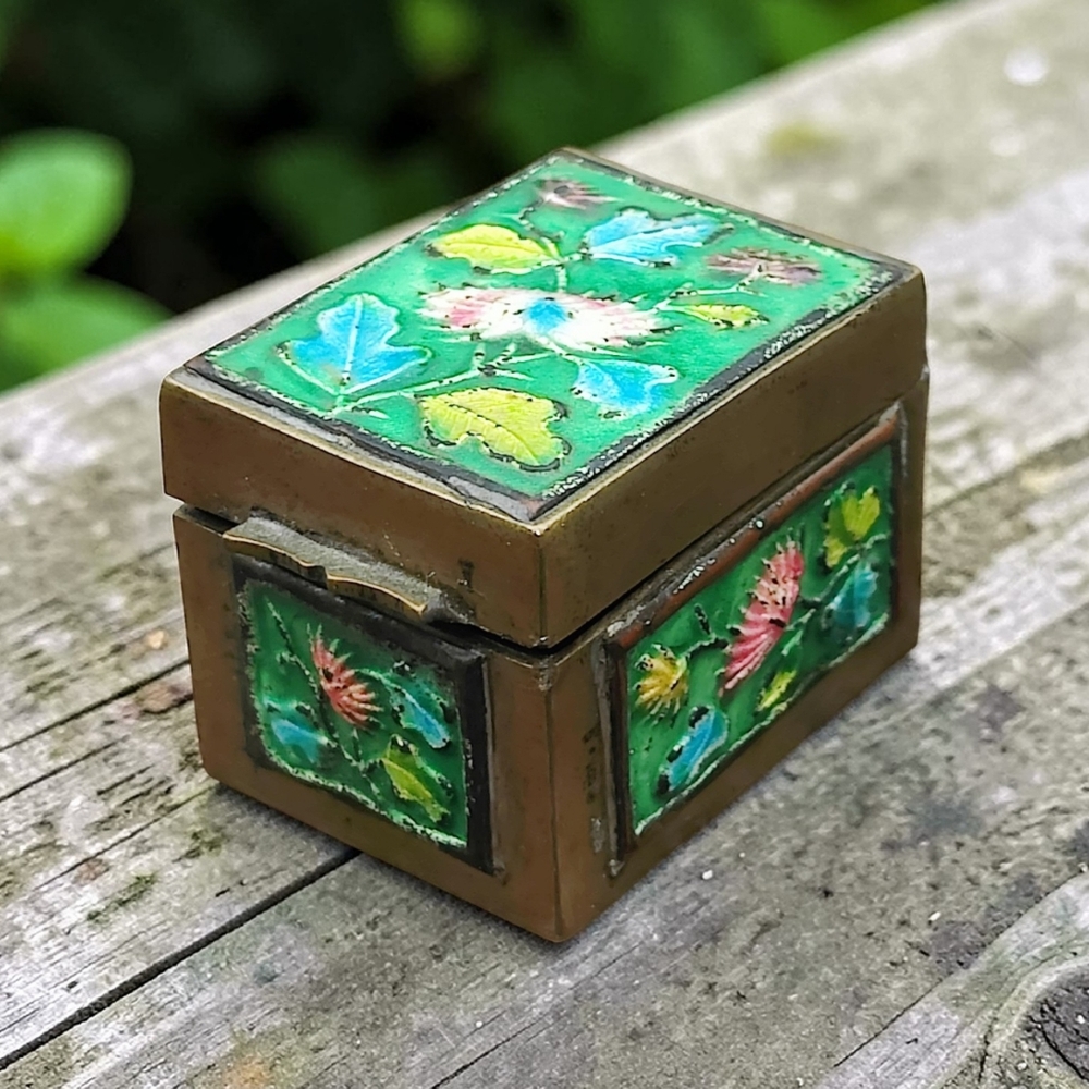 Antique Guilloche Enameled Stamp Box